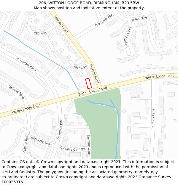 206, WITTON LODGE ROAD, BIRMINGHAM, B23 5BW: Location map and indicative extent of plot