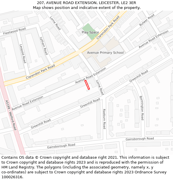 207, AVENUE ROAD EXTENSION, LEICESTER, LE2 3ER: Location map and indicative extent of plot