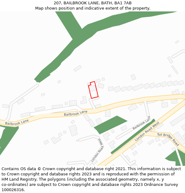 207, BAILBROOK LANE, BATH, BA1 7AB: Location map and indicative extent of plot