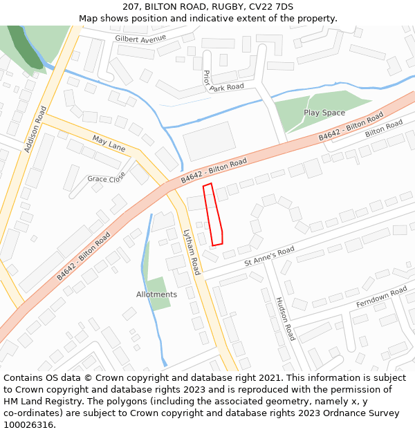 207, BILTON ROAD, RUGBY, CV22 7DS: Location map and indicative extent of plot