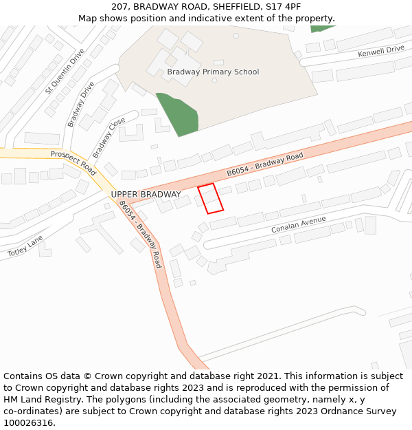207, BRADWAY ROAD, SHEFFIELD, S17 4PF: Location map and indicative extent of plot