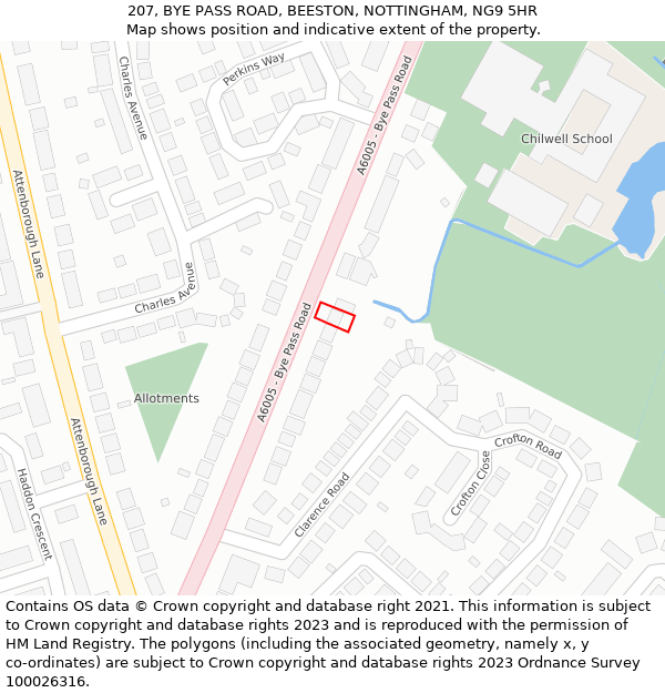 207, BYE PASS ROAD, BEESTON, NOTTINGHAM, NG9 5HR: Location map and indicative extent of plot