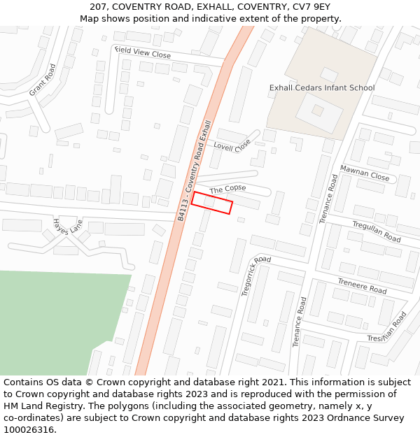 207, COVENTRY ROAD, EXHALL, COVENTRY, CV7 9EY: Location map and indicative extent of plot