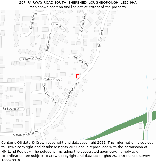 207, FAIRWAY ROAD SOUTH, SHEPSHED, LOUGHBOROUGH, LE12 9HA: Location map and indicative extent of plot