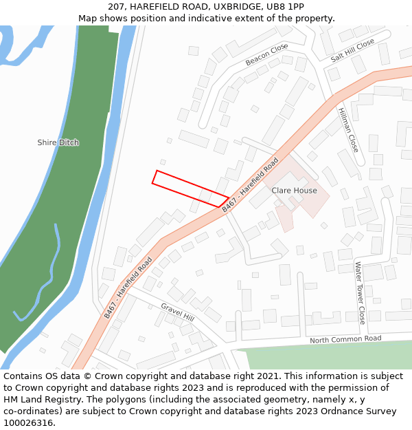 207, HAREFIELD ROAD, UXBRIDGE, UB8 1PP: Location map and indicative extent of plot