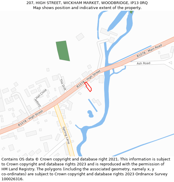 207, HIGH STREET, WICKHAM MARKET, WOODBRIDGE, IP13 0RQ: Location map and indicative extent of plot