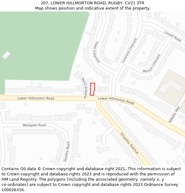 207, LOWER HILLMORTON ROAD, RUGBY, CV21 3TR: Location map and indicative extent of plot