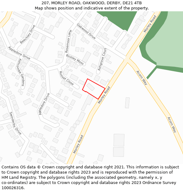 207, MORLEY ROAD, OAKWOOD, DERBY, DE21 4TB: Location map and indicative extent of plot