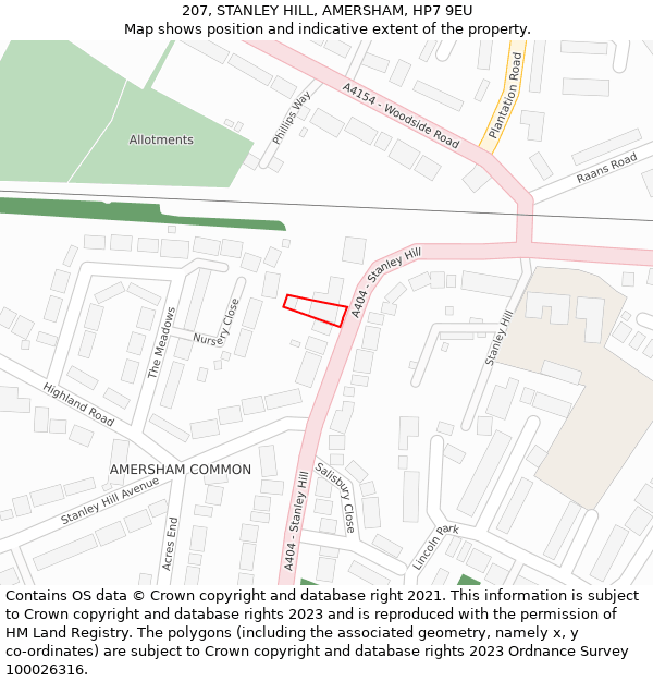 207, STANLEY HILL, AMERSHAM, HP7 9EU: Location map and indicative extent of plot