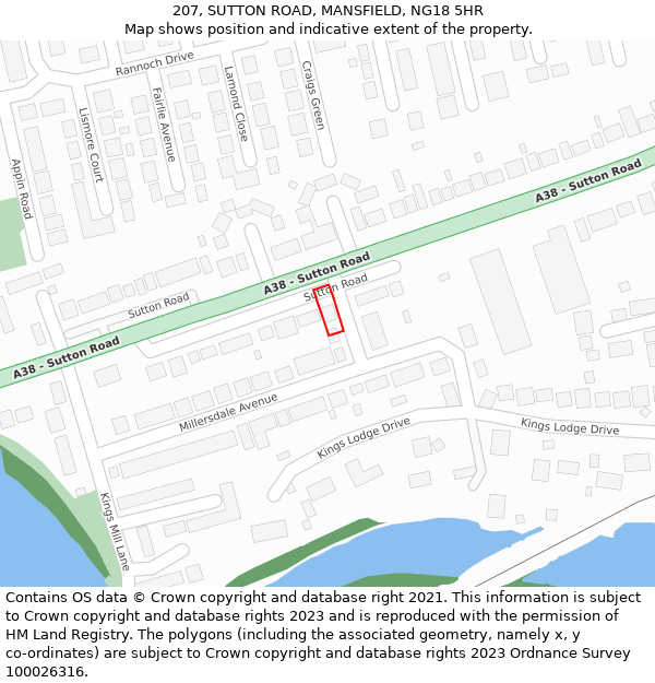 207, SUTTON ROAD, MANSFIELD, NG18 5HR: Location map and indicative extent of plot