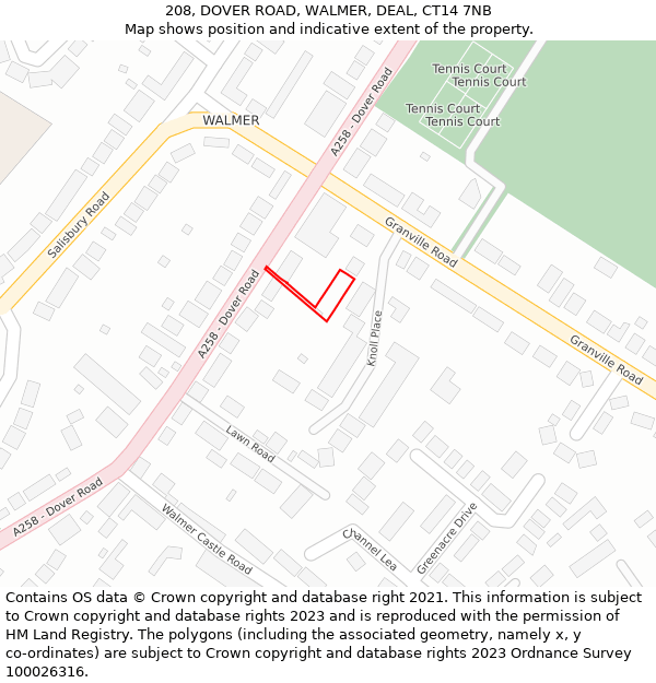 208, DOVER ROAD, WALMER, DEAL, CT14 7NB: Location map and indicative extent of plot