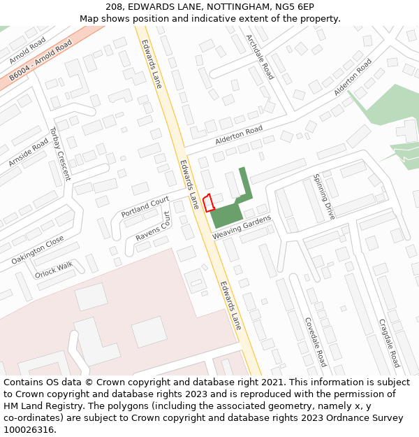 208, EDWARDS LANE, NOTTINGHAM, NG5 6EP: Location map and indicative extent of plot