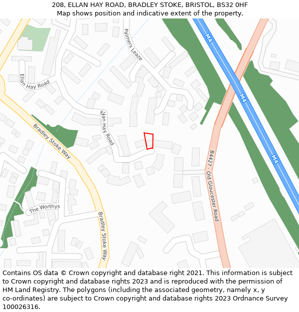 208, ELLAN HAY ROAD, BRADLEY STOKE, BRISTOL, BS32 0HF: Location map and indicative extent of plot