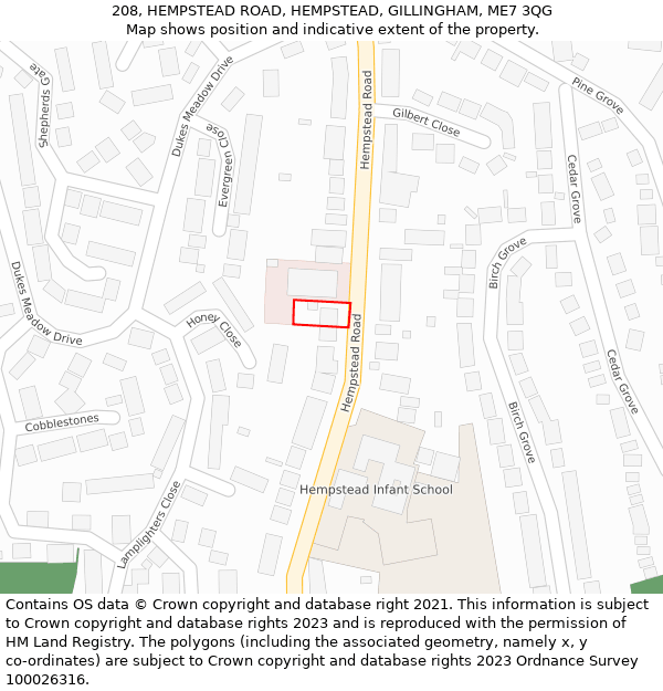 208, HEMPSTEAD ROAD, HEMPSTEAD, GILLINGHAM, ME7 3QG: Location map and indicative extent of plot