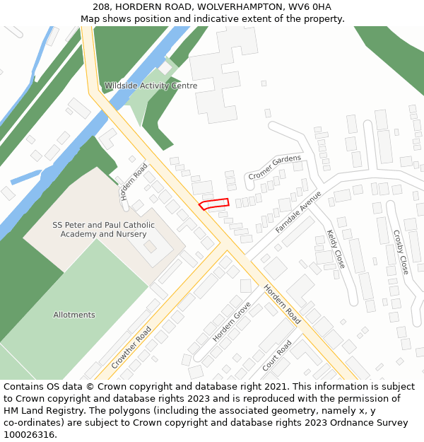 208, HORDERN ROAD, WOLVERHAMPTON, WV6 0HA: Location map and indicative extent of plot