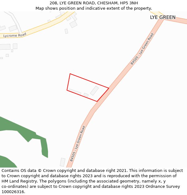 208, LYE GREEN ROAD, CHESHAM, HP5 3NH: Location map and indicative extent of plot