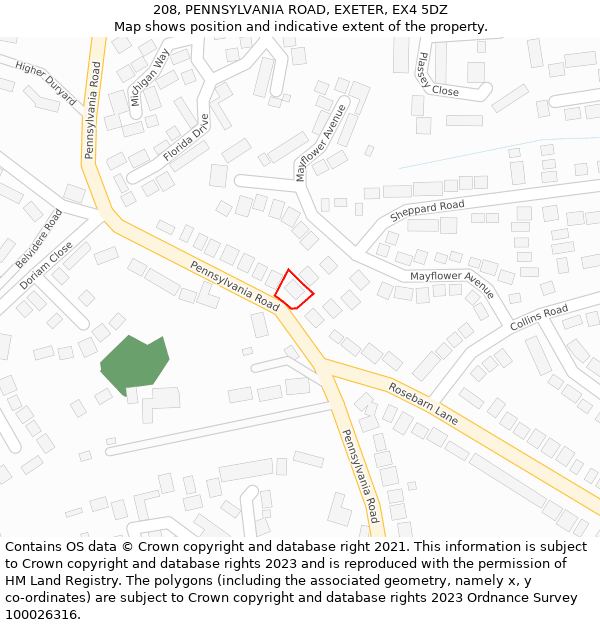208, PENNSYLVANIA ROAD, EXETER, EX4 5DZ: Location map and indicative extent of plot