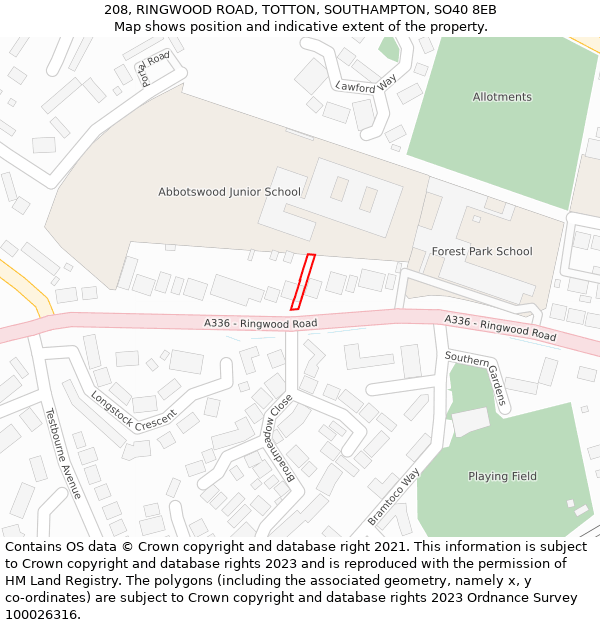 208, RINGWOOD ROAD, TOTTON, SOUTHAMPTON, SO40 8EB: Location map and indicative extent of plot