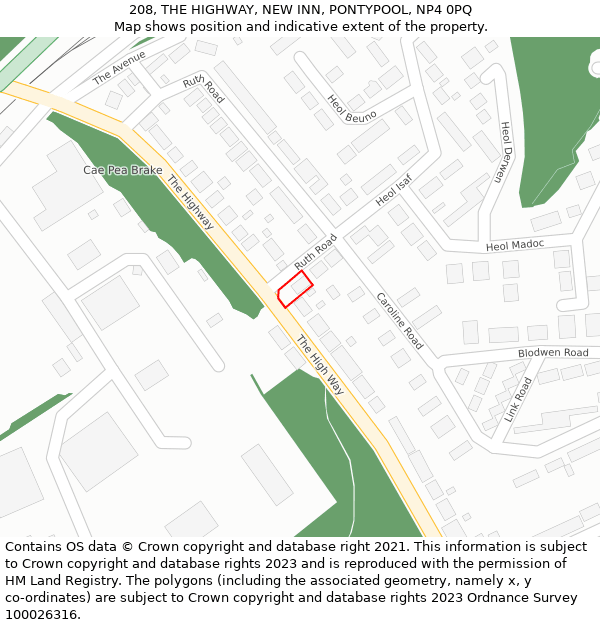 208, THE HIGHWAY, NEW INN, PONTYPOOL, NP4 0PQ: Location map and indicative extent of plot
