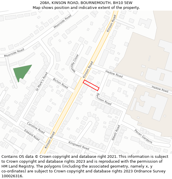 208A, KINSON ROAD, BOURNEMOUTH, BH10 5EW: Location map and indicative extent of plot