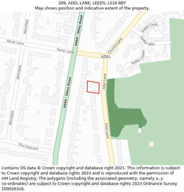 209, ADEL LANE, LEEDS, LS16 8BY: Location map and indicative extent of plot