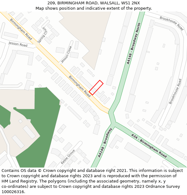 209, BIRMINGHAM ROAD, WALSALL, WS1 2NX: Location map and indicative extent of plot