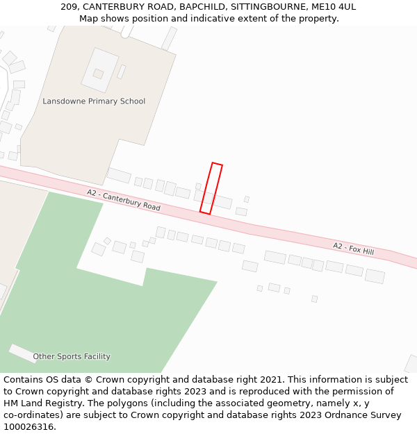 209, CANTERBURY ROAD, BAPCHILD, SITTINGBOURNE, ME10 4UL: Location map and indicative extent of plot