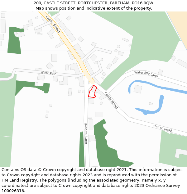 209, CASTLE STREET, PORTCHESTER, FAREHAM, PO16 9QW: Location map and indicative extent of plot