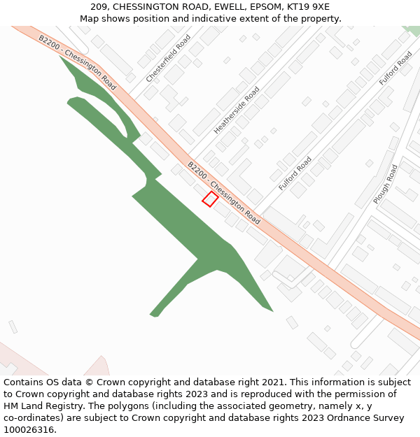 209, CHESSINGTON ROAD, EWELL, EPSOM, KT19 9XE: Location map and indicative extent of plot