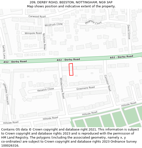 209, DERBY ROAD, BEESTON, NOTTINGHAM, NG9 3AP: Location map and indicative extent of plot