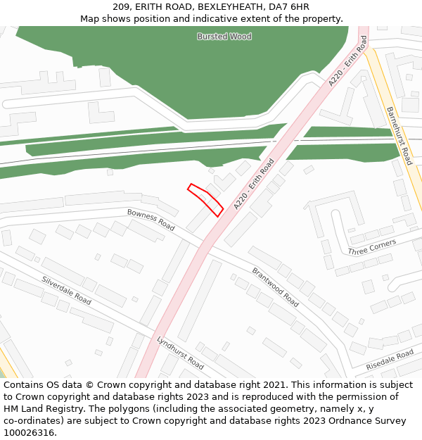209, ERITH ROAD, BEXLEYHEATH, DA7 6HR: Location map and indicative extent of plot