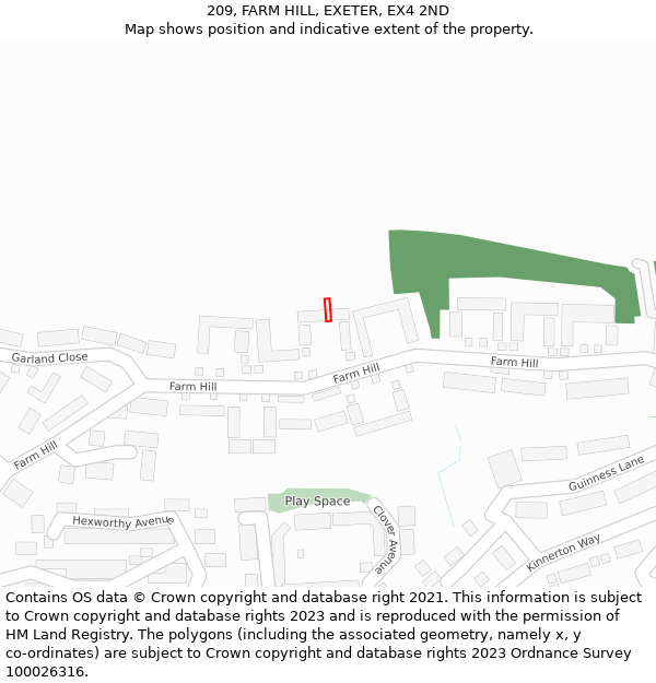 209, FARM HILL, EXETER, EX4 2ND: Location map and indicative extent of plot