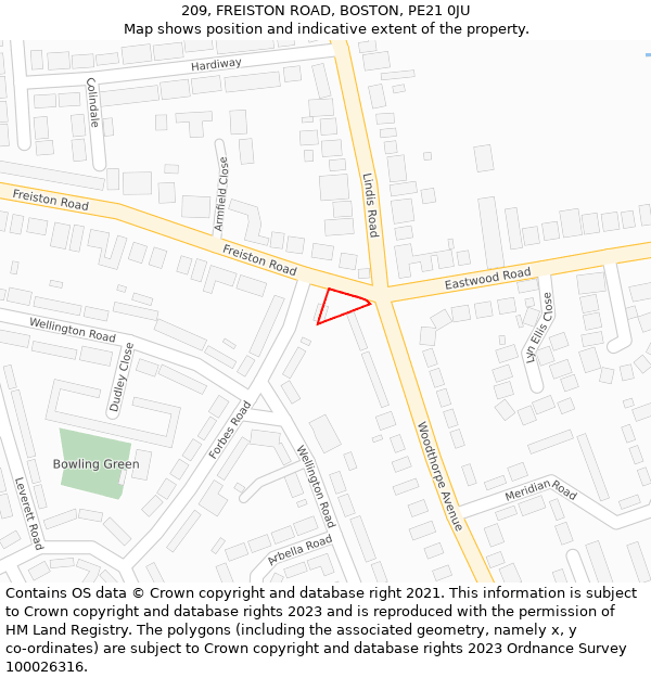 209, FREISTON ROAD, BOSTON, PE21 0JU: Location map and indicative extent of plot