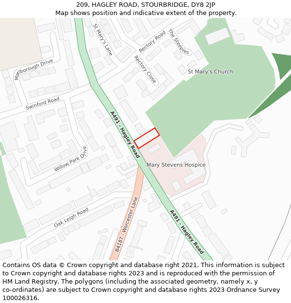 209, HAGLEY ROAD, STOURBRIDGE, DY8 2JP: Location map and indicative extent of plot