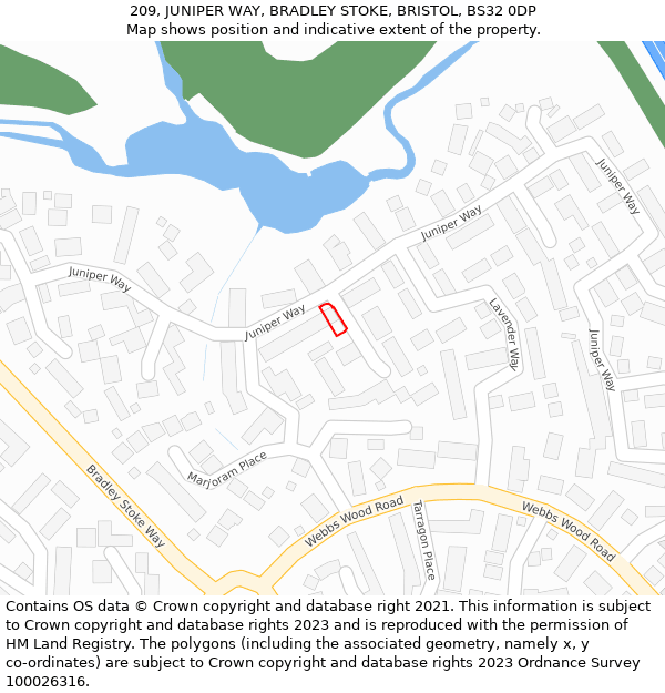 209, JUNIPER WAY, BRADLEY STOKE, BRISTOL, BS32 0DP: Location map and indicative extent of plot