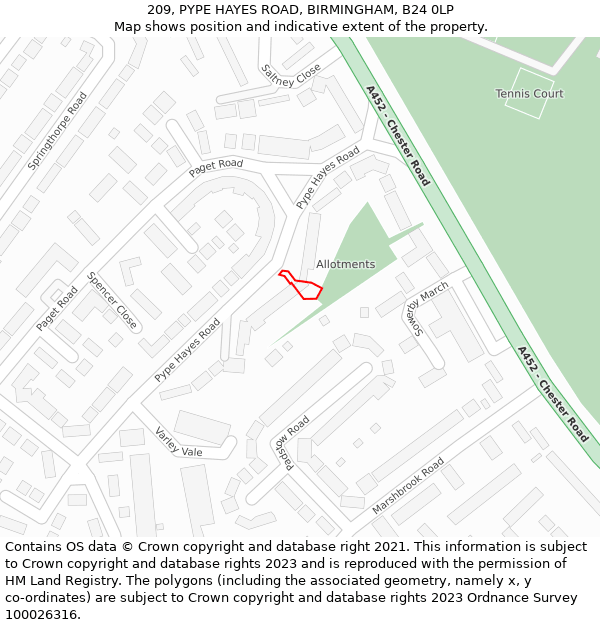 209, PYPE HAYES ROAD, BIRMINGHAM, B24 0LP: Location map and indicative extent of plot