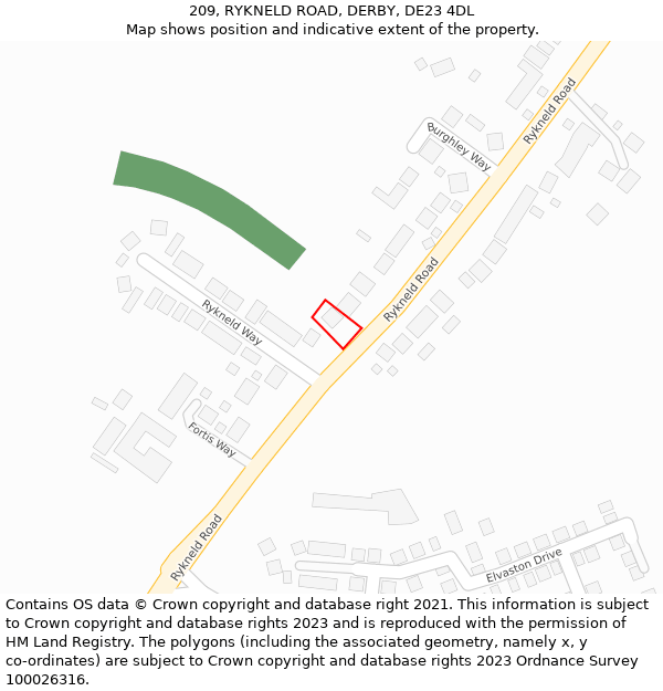 209, RYKNELD ROAD, DERBY, DE23 4DL: Location map and indicative extent of plot