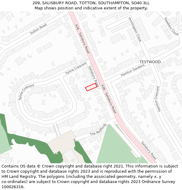 209, SALISBURY ROAD, TOTTON, SOUTHAMPTON, SO40 3LL: Location map and indicative extent of plot