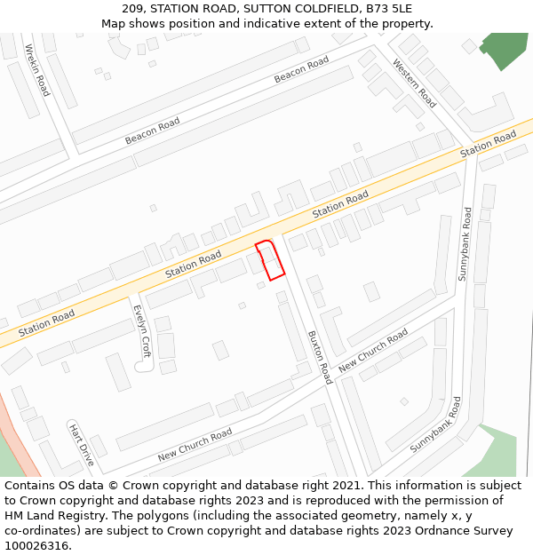 209, STATION ROAD, SUTTON COLDFIELD, B73 5LE: Location map and indicative extent of plot