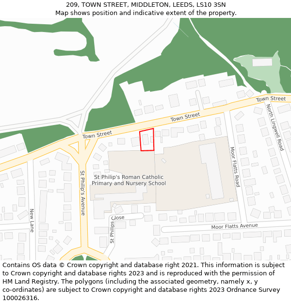 209, TOWN STREET, MIDDLETON, LEEDS, LS10 3SN: Location map and indicative extent of plot