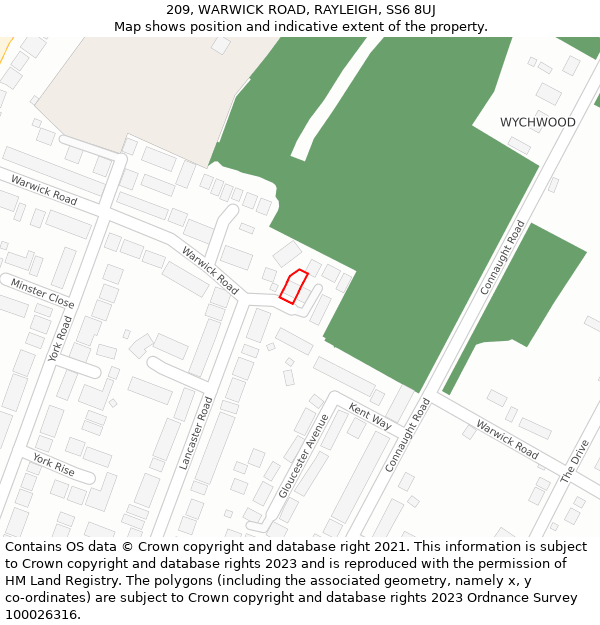 209, WARWICK ROAD, RAYLEIGH, SS6 8UJ: Location map and indicative extent of plot