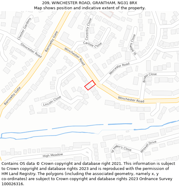 209, WINCHESTER ROAD, GRANTHAM, NG31 8RX: Location map and indicative extent of plot