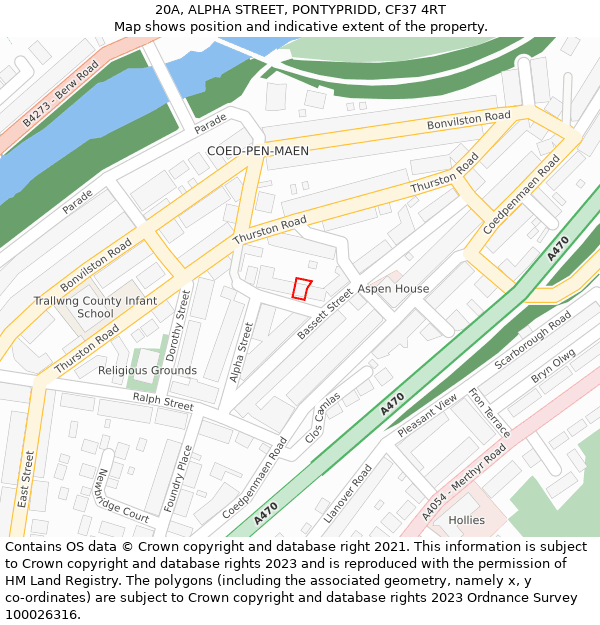 20A, ALPHA STREET, PONTYPRIDD, CF37 4RT: Location map and indicative extent of plot