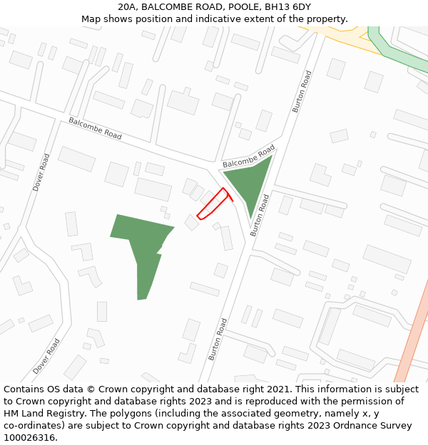 20A, BALCOMBE ROAD, POOLE, BH13 6DY: Location map and indicative extent of plot
