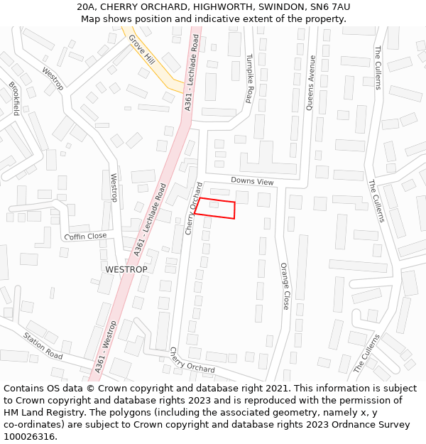 20A, CHERRY ORCHARD, HIGHWORTH, SWINDON, SN6 7AU: Location map and indicative extent of plot