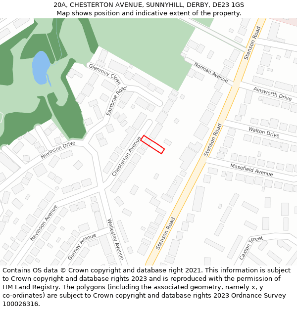 20A, CHESTERTON AVENUE, SUNNYHILL, DERBY, DE23 1GS: Location map and indicative extent of plot