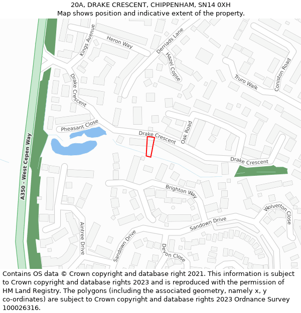 20A, DRAKE CRESCENT, CHIPPENHAM, SN14 0XH: Location map and indicative extent of plot