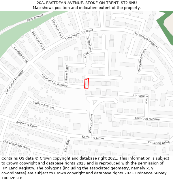 20A, EASTDEAN AVENUE, STOKE-ON-TRENT, ST2 9NU: Location map and indicative extent of plot