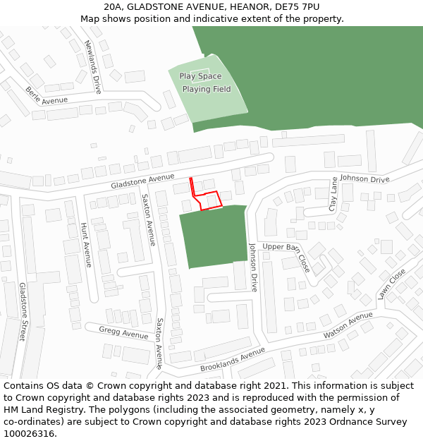 20A, GLADSTONE AVENUE, HEANOR, DE75 7PU: Location map and indicative extent of plot