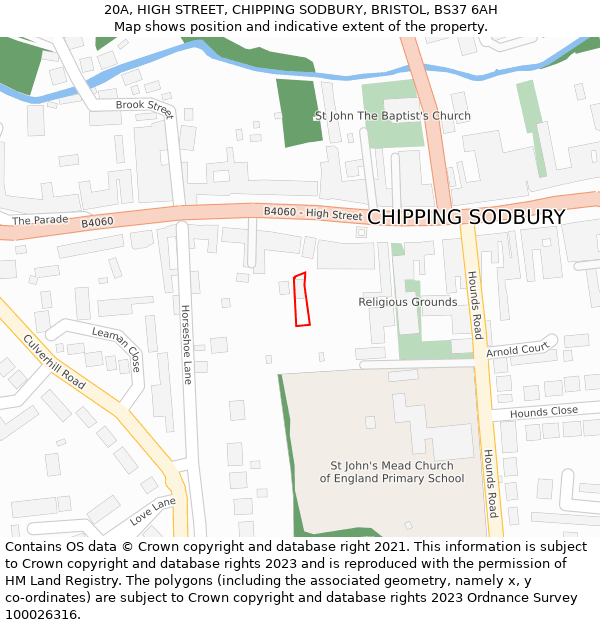 20A, HIGH STREET, CHIPPING SODBURY, BRISTOL, BS37 6AH: Location map and indicative extent of plot